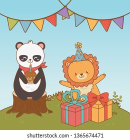 birthday card with cute animals woodland