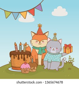 birthday card with cute animals woodland