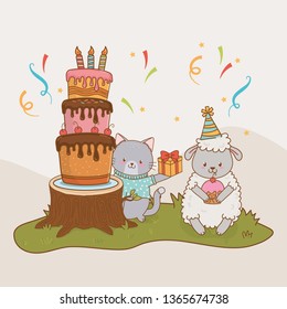 birthday card with cute animals woodland