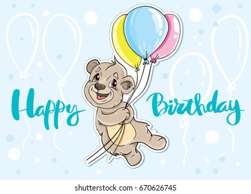Birthday card with a Cute  bear and balloon