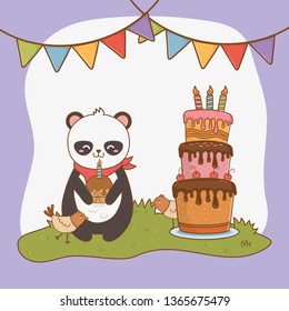 birthday card with cute bear panda woodland