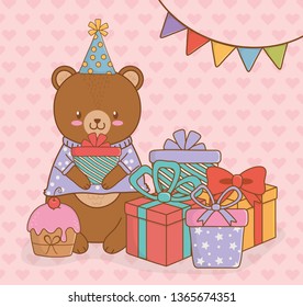 birthday card with cute bear teddy woodland