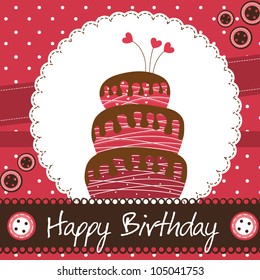 birthday card with cute cake, scrapbook. vector