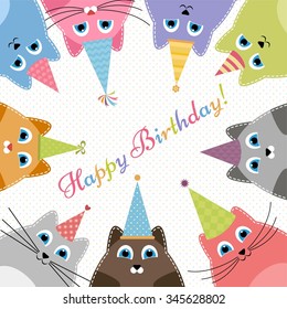 Birthday card with cute colorful cats