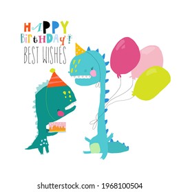 Birthday Card with cute Dinosaurs celebrating Holiday