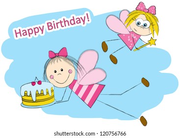 Birthday card with cute fairies