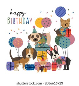  Birthday Card  With Cute Funny Dogs And Gifts