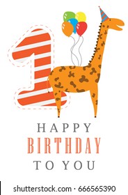 Birthday Card Cute Giraffe Balloons Birthday Stock Vector (Royalty Free ...