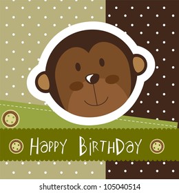 birthday card with cute monkey. vector illustration