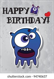 Birthday card with cute monsters, vector