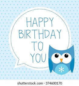 birthday card with cute owl and soft blue color perfect for your personal greeting card