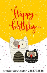 Birthday Card Cute Owls Stock Vector (Royalty Free) 1385772932