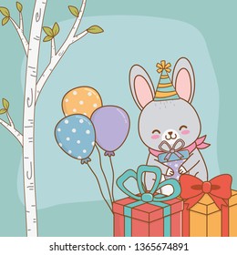 birthday card with cute rabbit woodland