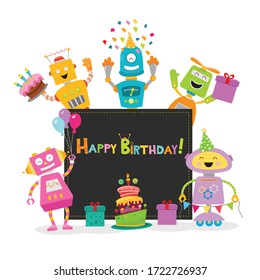 Birthday Card With Cute Robots