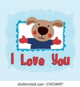 Birthday Card with cute teddy bear. Vector illustration