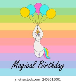 Birthday card with cute unicorn. colourful design. vector illustration
