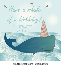 Birthday Card Cute Watercolor Whale Birthday Stock Vector (Royalty Free ...