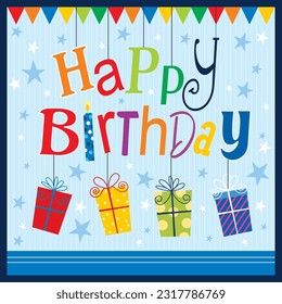 Birthday card design with colorful design and gifts