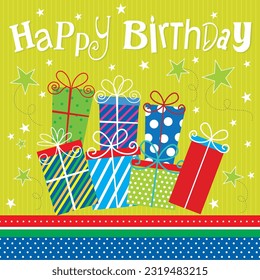 Birthday card design with colorful presents