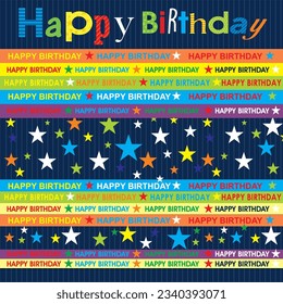 Birthday card design with colorful text and stars