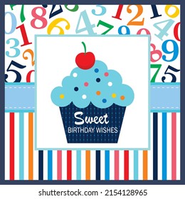 Birthday card design with cup cake and cherry