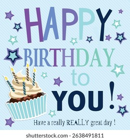 Birthday card design with cupcake and lettering