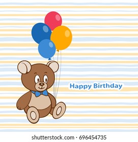 Birthday card design with a Cute bear and balloons