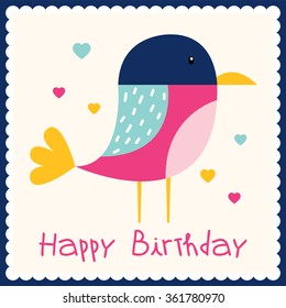 Birthday Card Design Cute Bird Stock Vector (Royalty Free) 361780970 ...