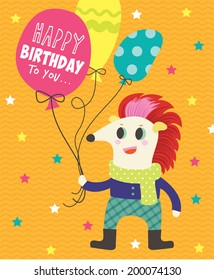 birthday card design with little hedgehog