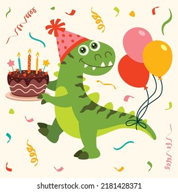 Birthday Card With Dinosaur Character
