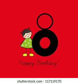 Birthday card, eighth birthday, number eight, girl