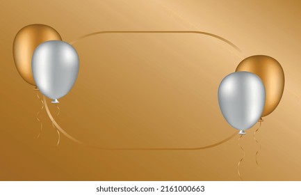Diseño vectorial de globos elegantes de tarjetas de cumpleaños. Globos de oro y plata con marco