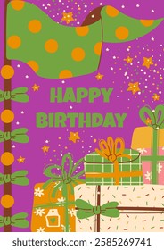Birthday card with flags and gifts