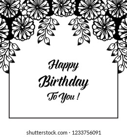 Birthday card with floral hand draw style vector art