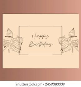 A birthday card with a floral print. Birthday card with flowers stamps. Minimalist greeting. Imitation stamp-elastic. Plant motifs. Abstract flower doodle brush seamless pattern. 