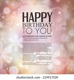 Birthday card with flowers on colorful background.
