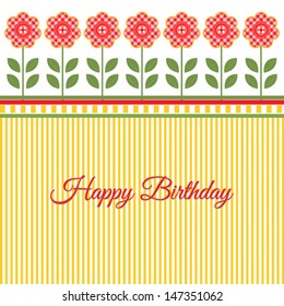 Birthday card , with flowers and stripe background.Vector eps10,illustration.Raster also available. 