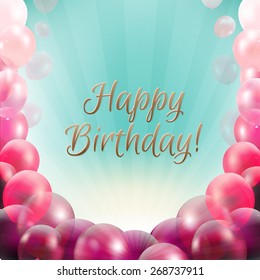 Birthday Card Frame With Balloons With Gradient Mesh, Vector Illustration
