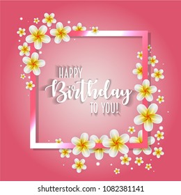 Birthday card with frame decorated with flowers and vintage retro background