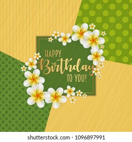 Birthday card with frame decorated with flowers and vintage retro background