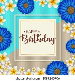 Birthday card with frame decorated with flowers and vintage retro background