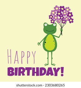 A birthday card with a frog. Vector illustration. Happy Birthday
