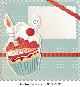 Birthday card with funny cupcake and copy space
