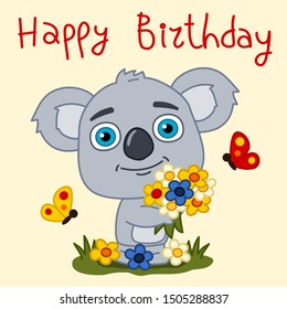 Happy Birthday koala Card Girl Flowers All Cards 3 for 2