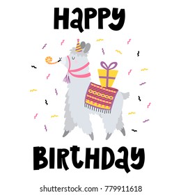 Birthday card with funny lama.