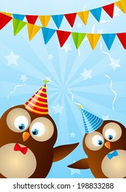 Birthday card with funny owls