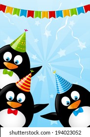 Birthday card with funny penguins