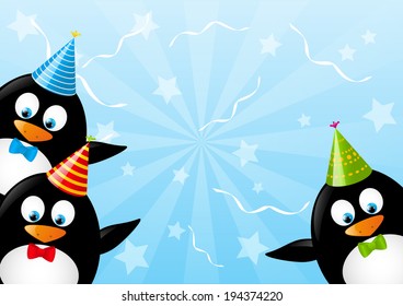Birthday card with funny penguins