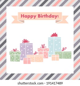 Birthday card with gift boxes. Vector.