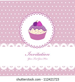 Birthday card /gift card / Birthday card with cupcake / Vector retro invitation card